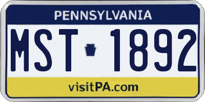 PA license plate MST1892