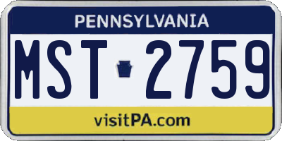 PA license plate MST2759