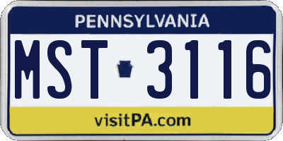 PA license plate MST3116