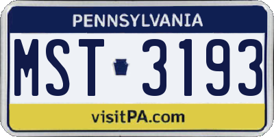 PA license plate MST3193