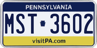 PA license plate MST3602