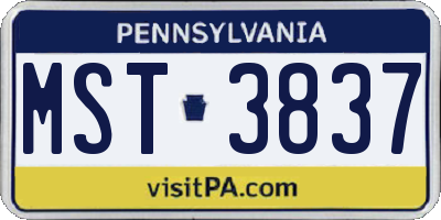 PA license plate MST3837
