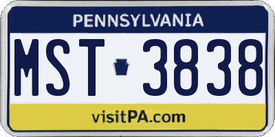 PA license plate MST3838