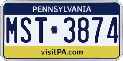 PA license plate MST3874