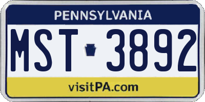PA license plate MST3892