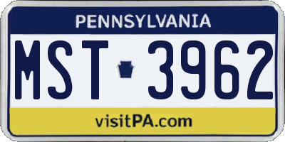 PA license plate MST3962