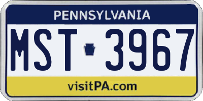 PA license plate MST3967