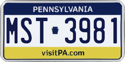 PA license plate MST3981