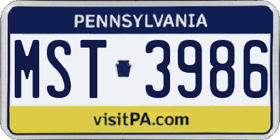 PA license plate MST3986