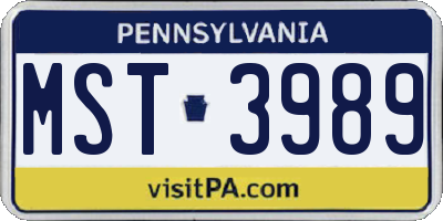 PA license plate MST3989