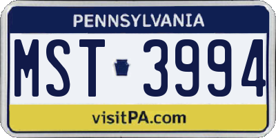 PA license plate MST3994