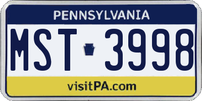 PA license plate MST3998