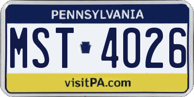 PA license plate MST4026