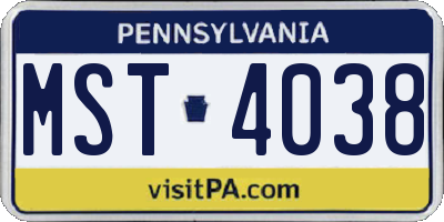 PA license plate MST4038