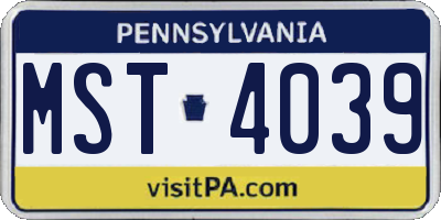 PA license plate MST4039