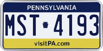 PA license plate MST4193