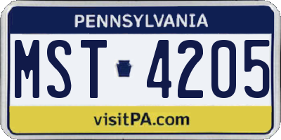 PA license plate MST4205