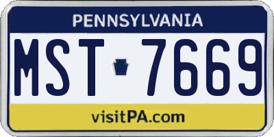 PA license plate MST7669