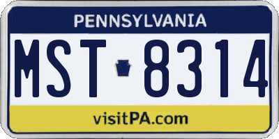 PA license plate MST8314