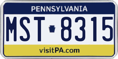 PA license plate MST8315