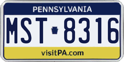 PA license plate MST8316