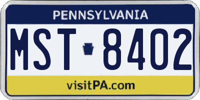 PA license plate MST8402