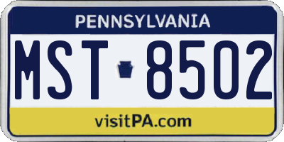 PA license plate MST8502