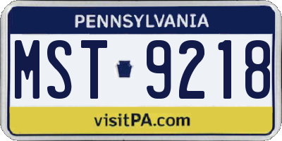 PA license plate MST9218