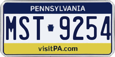PA license plate MST9254