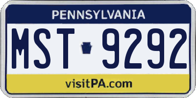 PA license plate MST9292