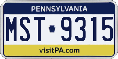PA license plate MST9315