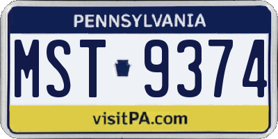 PA license plate MST9374