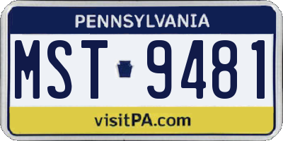 PA license plate MST9481