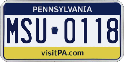 PA license plate MSU0118