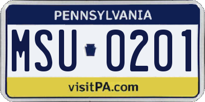 PA license plate MSU0201