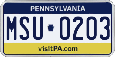 PA license plate MSU0203