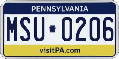 PA license plate MSU0206