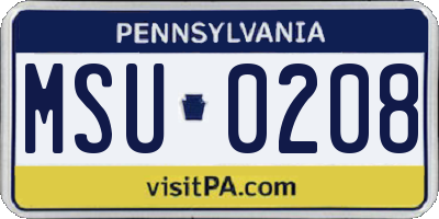 PA license plate MSU0208