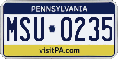 PA license plate MSU0235