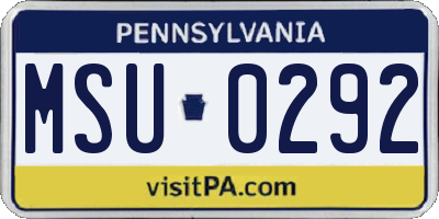 PA license plate MSU0292