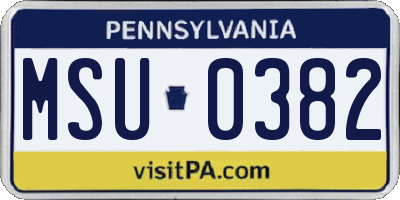 PA license plate MSU0382