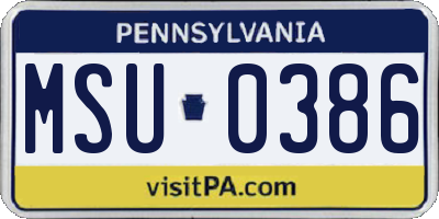PA license plate MSU0386
