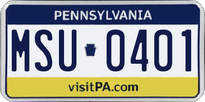 PA license plate MSU0401