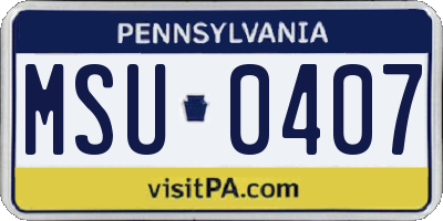 PA license plate MSU0407