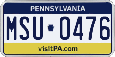 PA license plate MSU0476