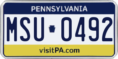 PA license plate MSU0492