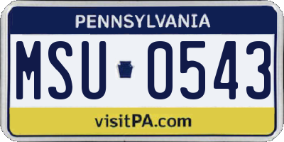 PA license plate MSU0543