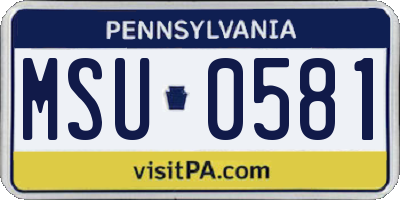 PA license plate MSU0581