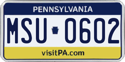 PA license plate MSU0602