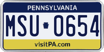 PA license plate MSU0654